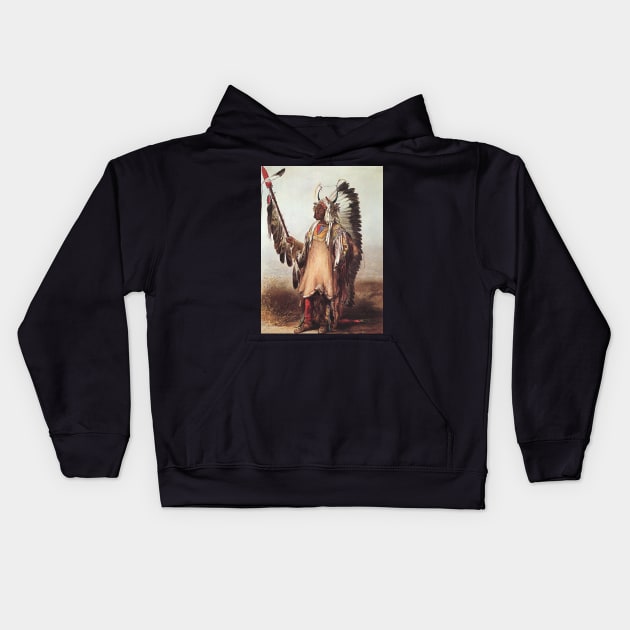 Mato-Tope, A Mandan Chief by Karl Bodmer Kids Hoodie by MasterpieceCafe